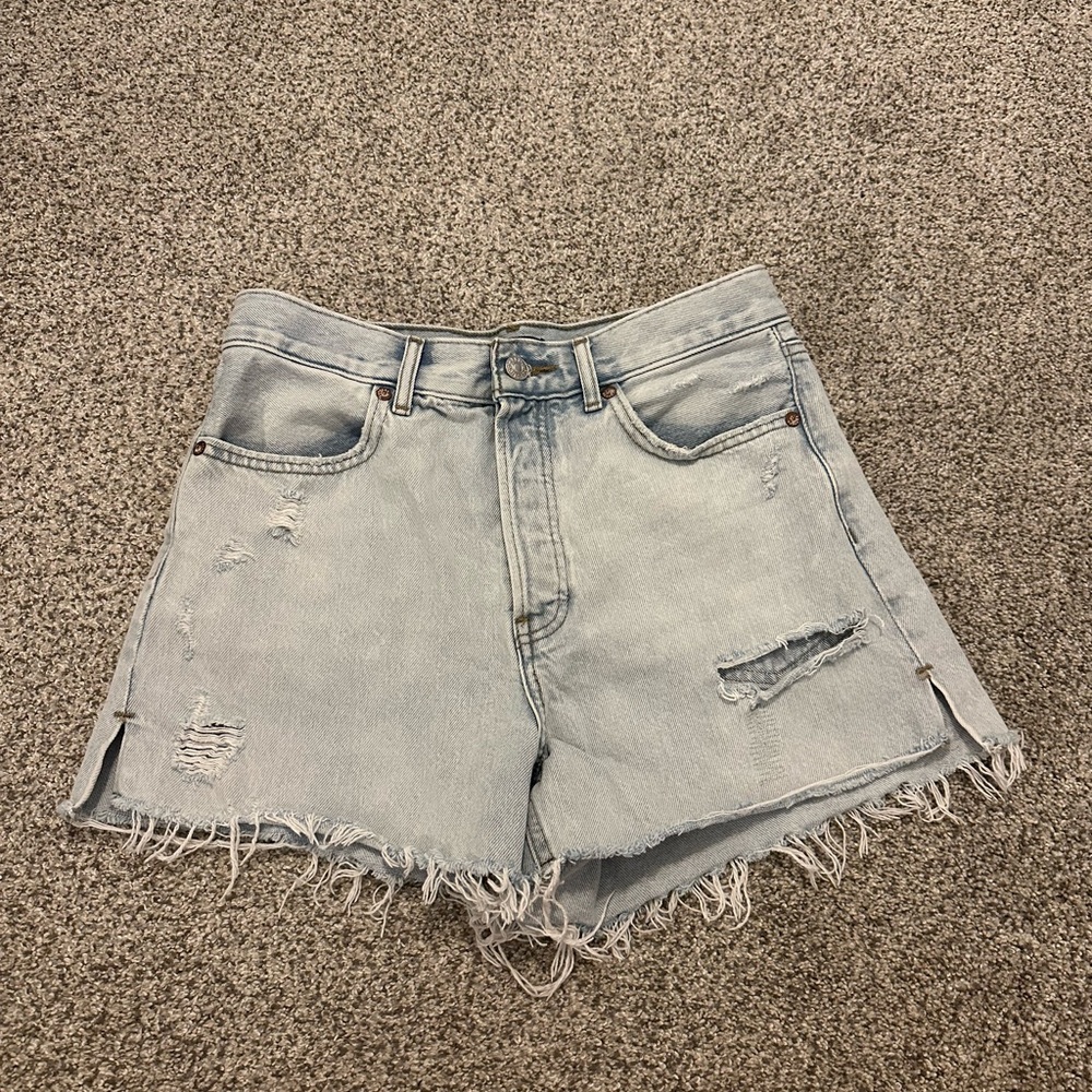 Distressed Light Blue Denim Shorts